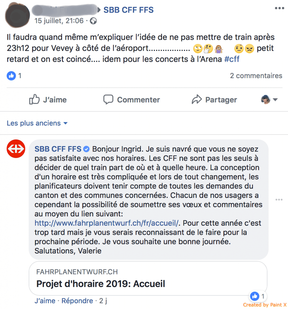 Réponse plainte CFF