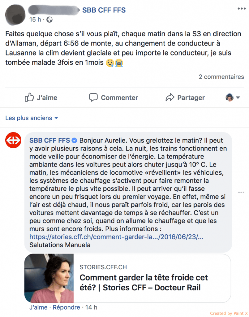 Réponse Community Manager plainte