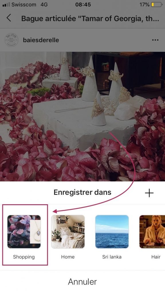 Enregistrer un post Instagram dans un dossier