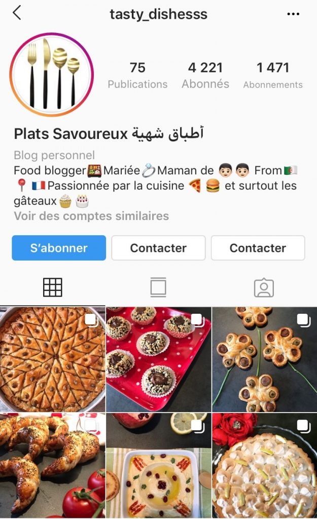 Compte Instagram avec recettes de cuisine