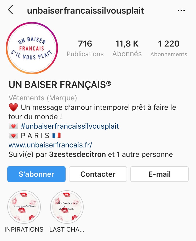 Compte Instagram un baiser francais