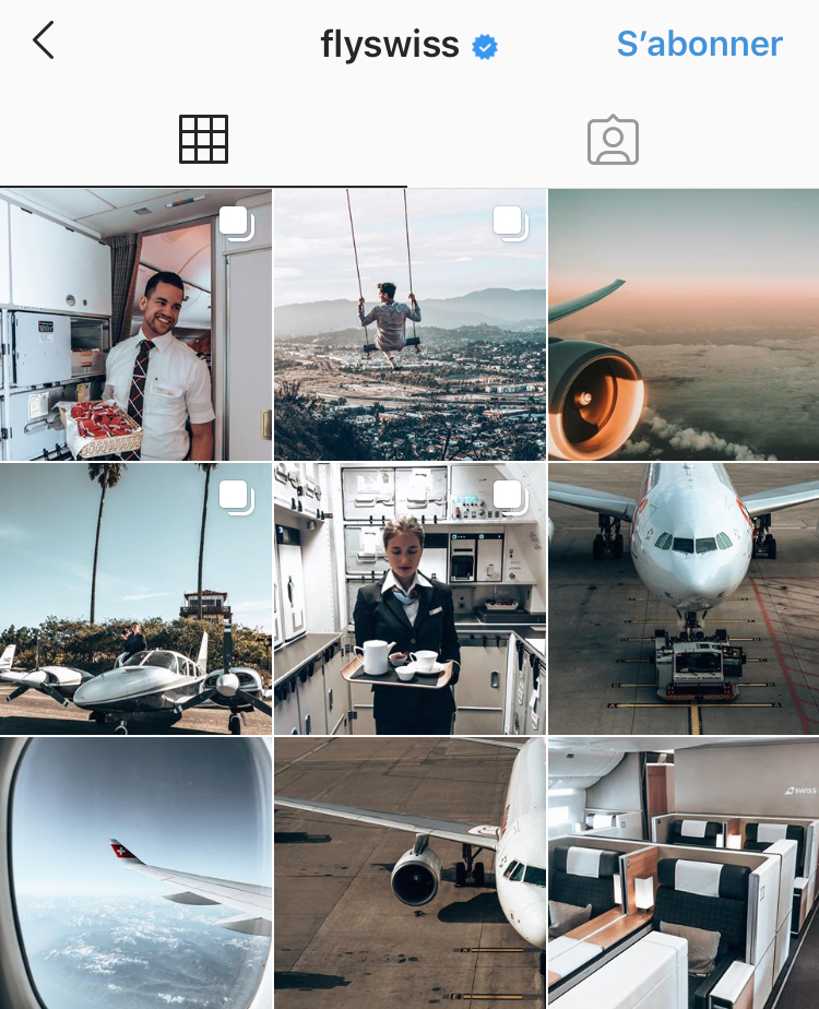 Compte Instagram Swiss airlines